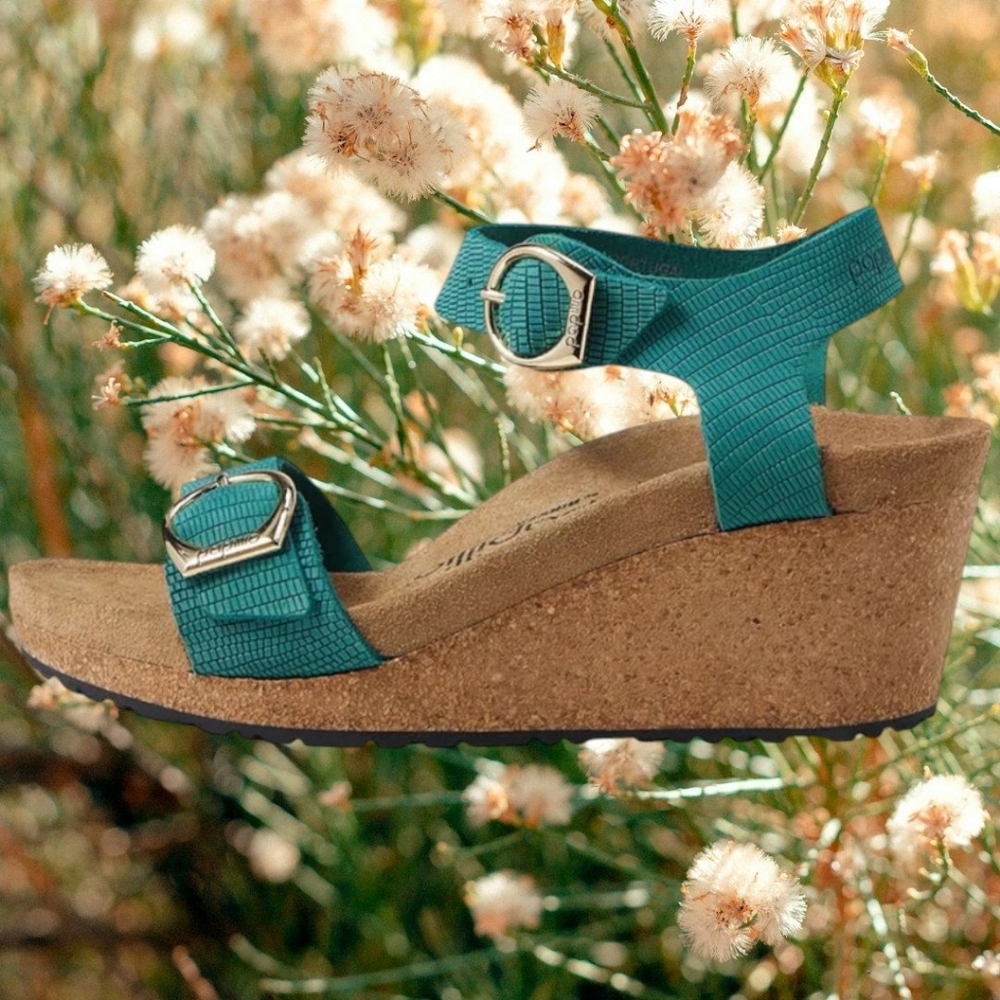 Birkenstock Papilio Soley Narrow Wedge Sandal Embossed Biscay Bay Nubu. Size 9